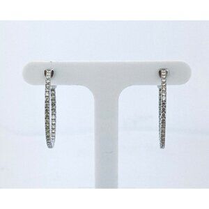 14K White Gold Diamond Inside-Out Hoop Earrings 1.6mm 5.5g Sparkling Hoops